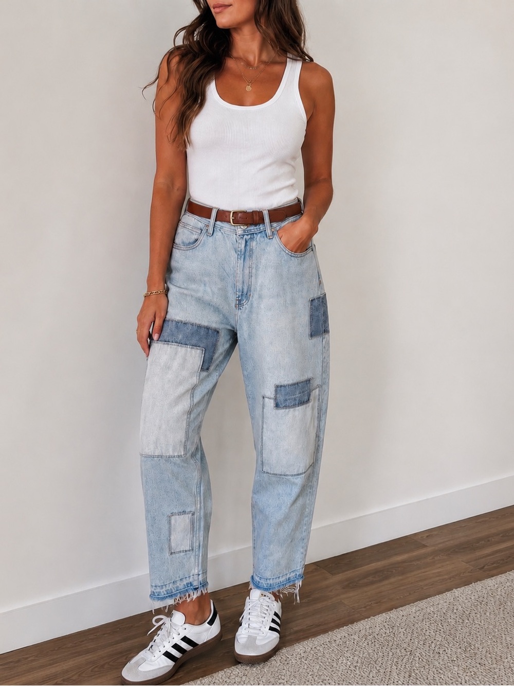 BDG Patchwork Dad Jeans Light Wash Raw Hem Baggy Grunge Skater 38x32